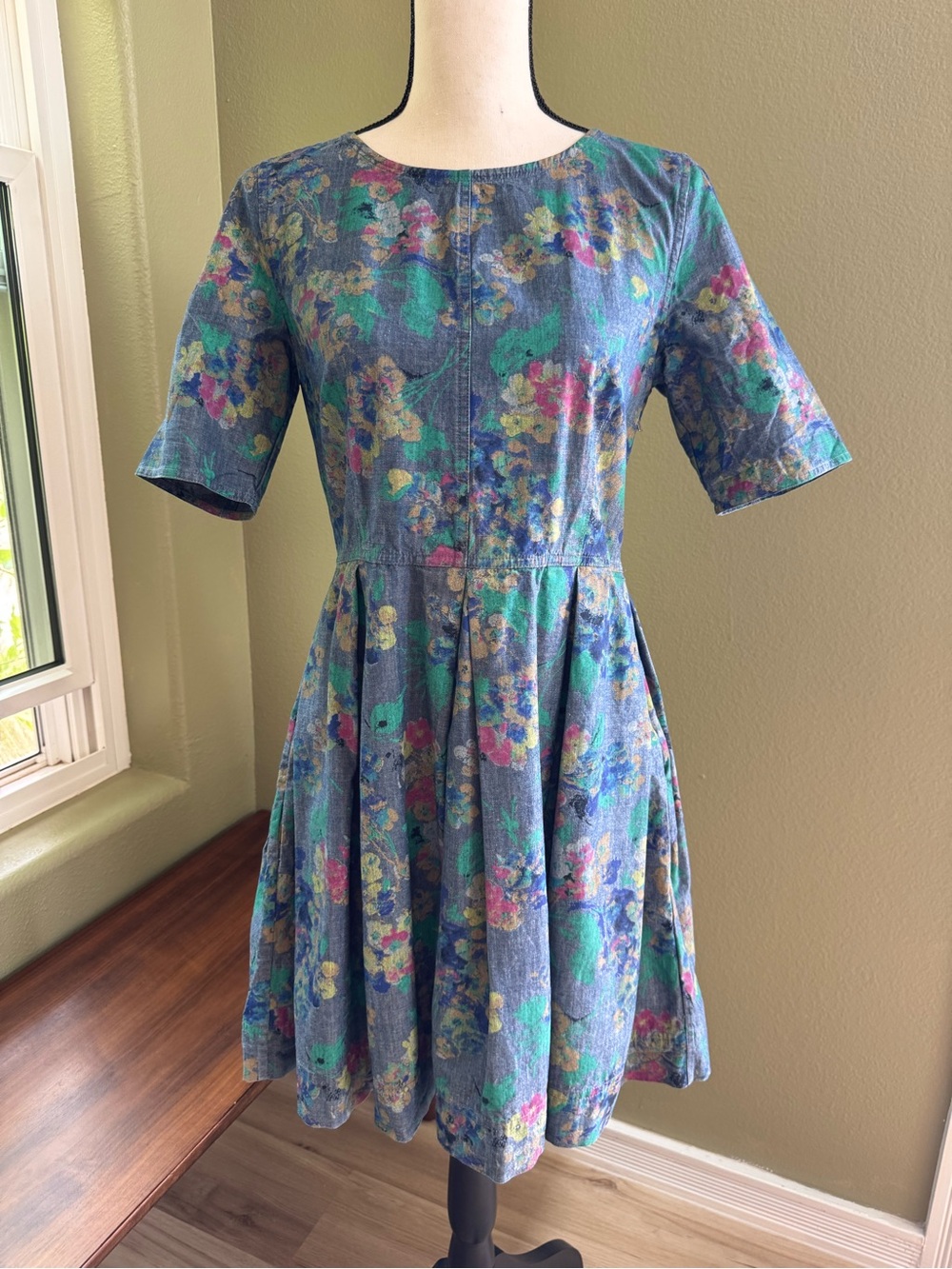 GAP Denim Floral Fit and Flare Dress